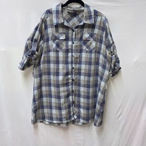 Paper tee 2X Blue Plaid Button Up with Belt Loop